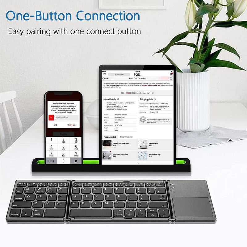 New Portable Mini Three Folding Bluetooth Keyboard Wireless Foldable Touchpad Keypad for IOS Android Windows ipad Tablet - PST PS Tradings