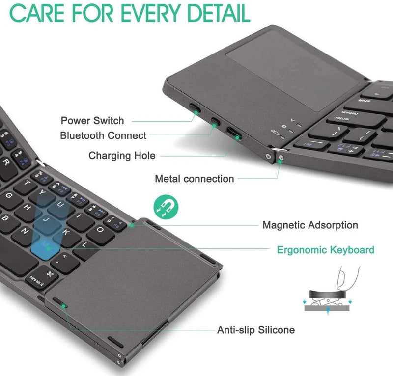 New Portable Mini Three Folding Bluetooth Keyboard Wireless Foldable Touchpad Keypad for IOS Android Windows ipad Tablet - PST PS Tradings