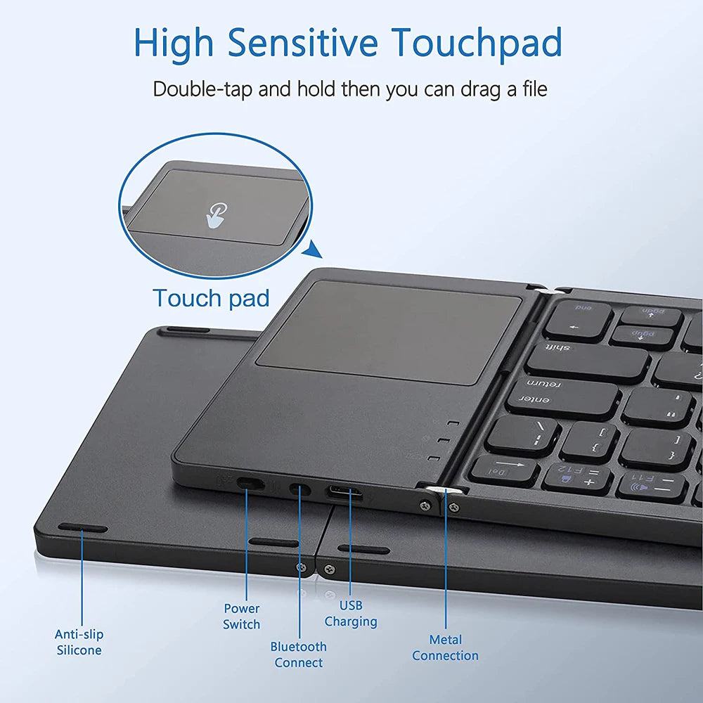 New Portable Mini Three Folding Bluetooth Keyboard Wireless Foldable Touchpad Keypad for IOS Android Windows ipad Tablet - PST PS Tradings