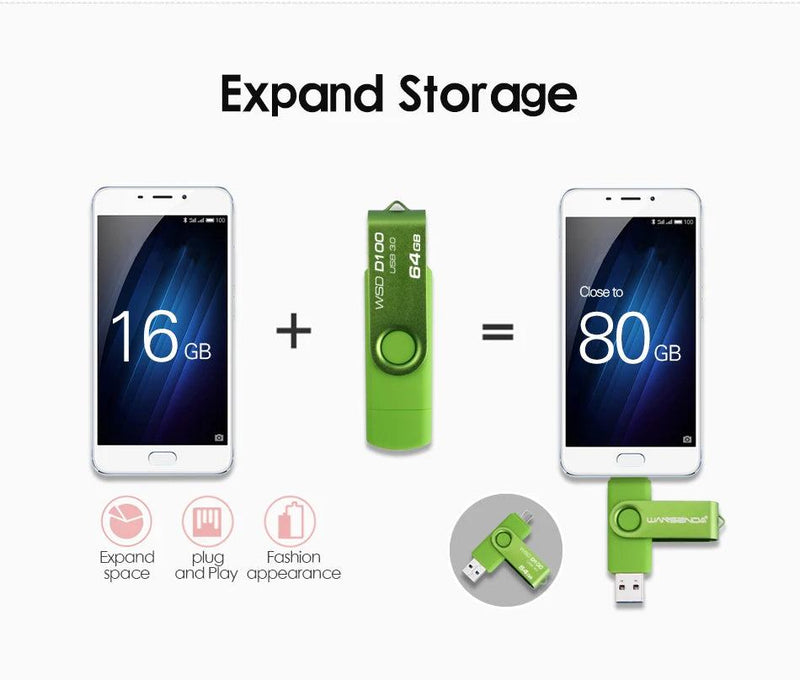 New Usb 3.0 Wansenda OTG USB Flash Drive for Android Phone/Tablet/PC 16GB 32GB 64GB 128GB 256GB Pendrive High Speed Pen Drive