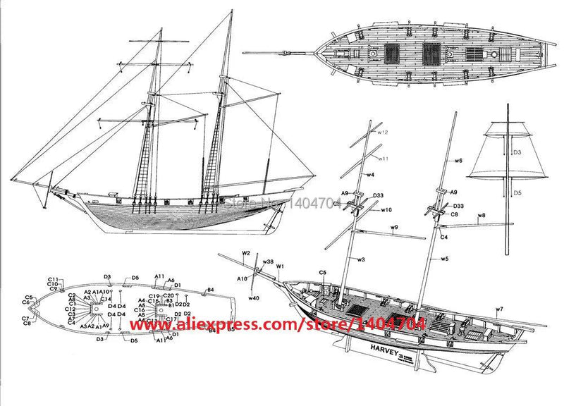 New Version Scale 1/96 Classics Ancient Ship wood Model Building Kits Harvey 1847 Wooden Sailboat DIY Home Decorations