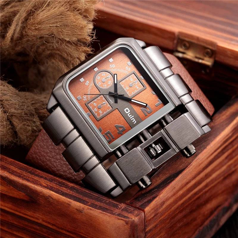 Oulm Brand 3364 Unique Design Square Men Wristwatch Wide Big Dial Casual Leather Strap Quartz Watch Male Sport Watches - Property & Safety Tradings