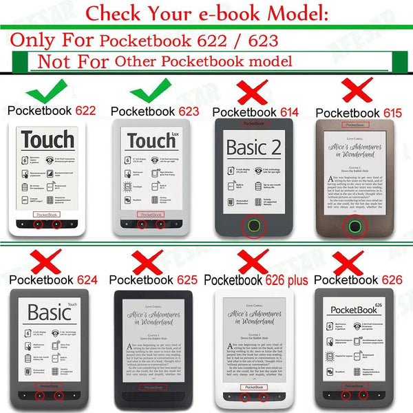 PB 622 623 Advanced pu leather Cover Case for Pocketbook 622 623 Touch 1 2 eReader Flip folio book Cover magnet closured Case