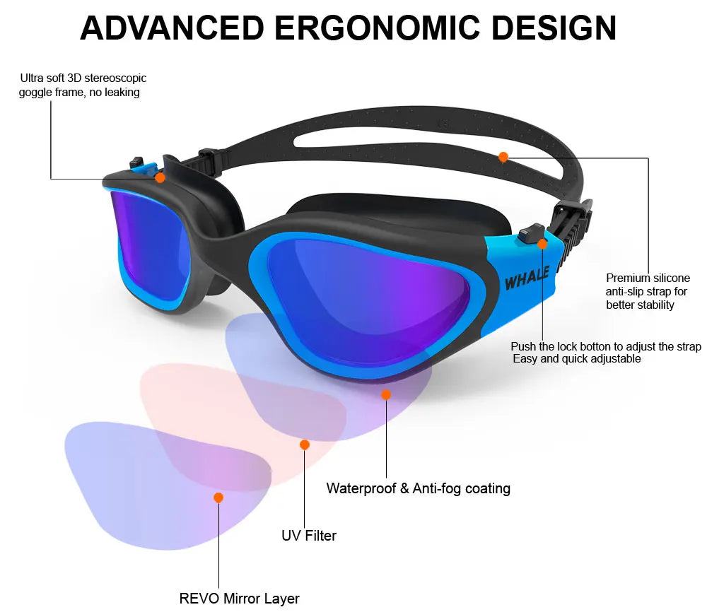 Professional Adult Anti-fog UV protection Lens Men Women Swimming Goggles Waterproof Adjustable Silicone swim Glasses in pool - PST PS Tradings