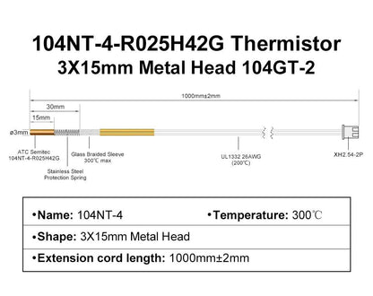 R Trianglelab ATC Semitec 104GT-2 104NT-4-R025H42G Thermistor Cartridge 280℃ for  PT100 V6 Cartridges Heat Blocks