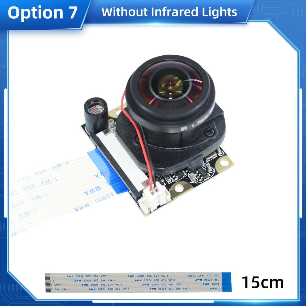 Raspberry Pi 175° IR-CUT Camera Night Vision Focal Adjustable 5MP Fish Eye Auto Switch Day Night for Raspberry Pi 5 4B 3B+ Zero