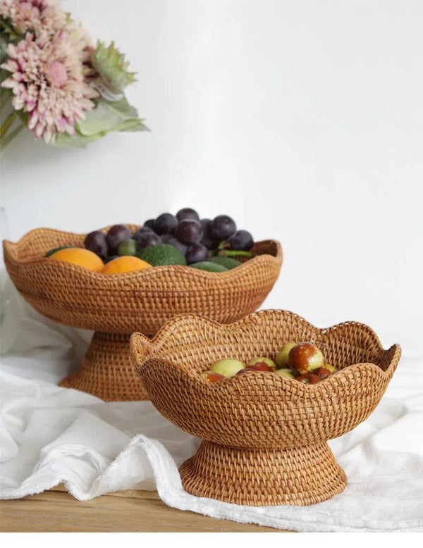 Rattan Fruit Baskets Wicker Storage Bowls Natural Woven Serving Basket Bowls Decorative Baskets for Kitchen Counter Organizing - Property & Safety Tradings