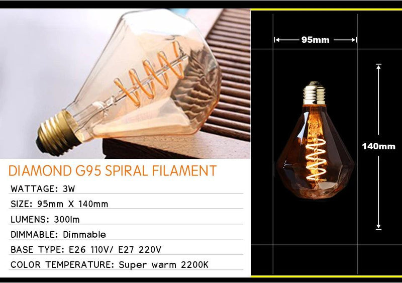 Retro Dimmable LED Edison Bulb E27 3W Gold Spiral Filament ST64 G125 Ampoule LED Lamp Incandescent Chandelier Decorative Lightin