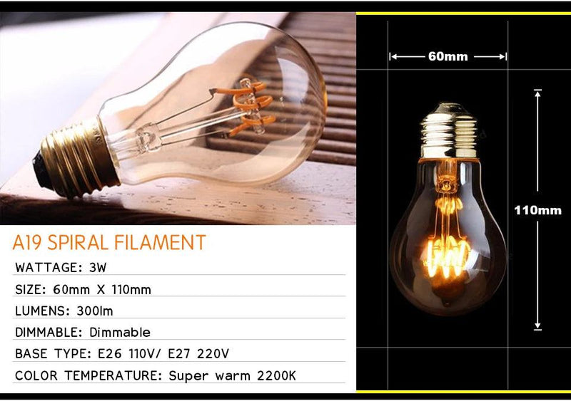 Retro Dimmable LED Edison Bulb E27 3W Gold Spiral Filament ST64 G125 Ampoule LED Lamp Incandescent Chandelier Decorative Lightin