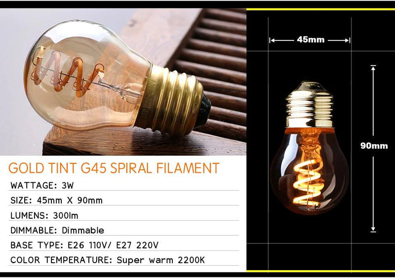 Retro Dimmable LED Edison Bulb E27 3W Gold Spiral Filament ST64 G125 Ampoule LED Lamp Incandescent Chandelier Decorative Lightin