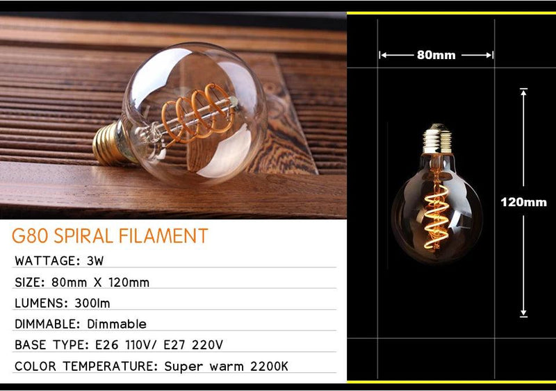 Retro Dimmable LED Edison Bulb E27 3W Gold Spiral Filament ST64 G125 Ampoule LED Lamp Incandescent Chandelier Decorative Lightin