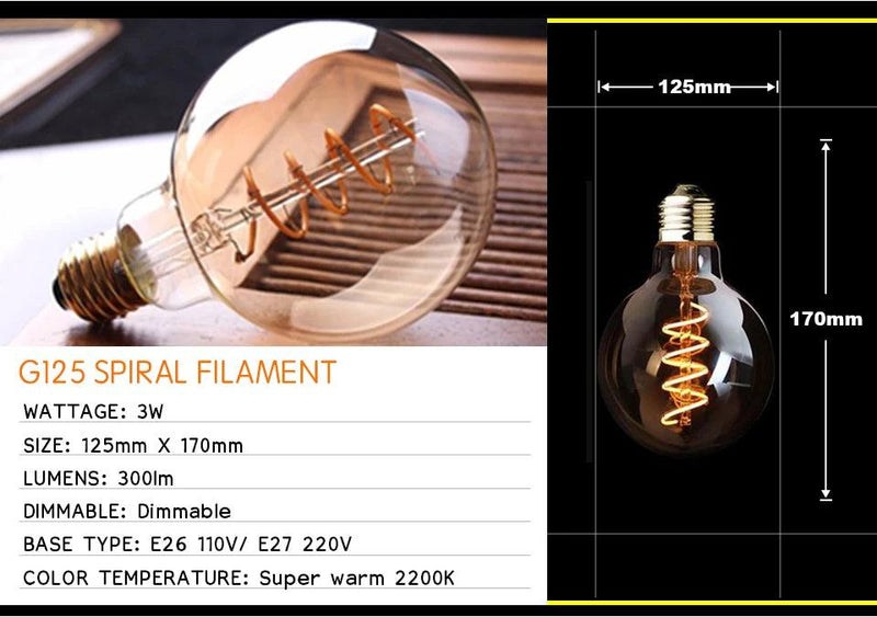 Retro Dimmable LED Edison Bulb E27 3W Gold Spiral Filament ST64 G125 Ampoule LED Lamp Incandescent Chandelier Decorative Lightin