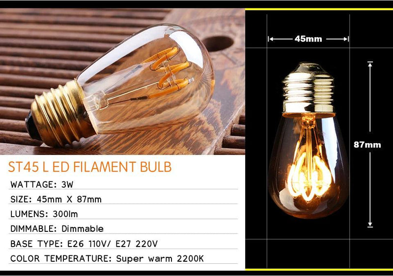 Retro Dimmable LED Edison Bulb E27 3W Gold Spiral Filament ST64 G125 Ampoule LED Lamp Incandescent Chandelier Decorative Lightin