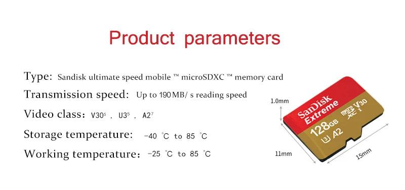 Sandisk Micro SD Card Original Extreme A2 V30 U3 SDXC Flash 32GB 64GB 128GB 256GB MicroSD Card 190MB/s TF Card for Phone Tablet - PST PS Tradings