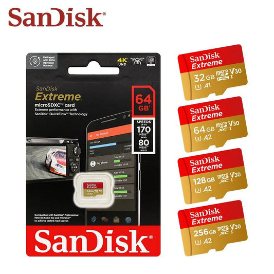 Sandisk Micro SD Card Original Extreme A2 V30 U3 SDXC Flash 32GB 64GB 128GB 256GB MicroSD Card 190MB/s TF Card for Phone Tablet - PST PS Tradings