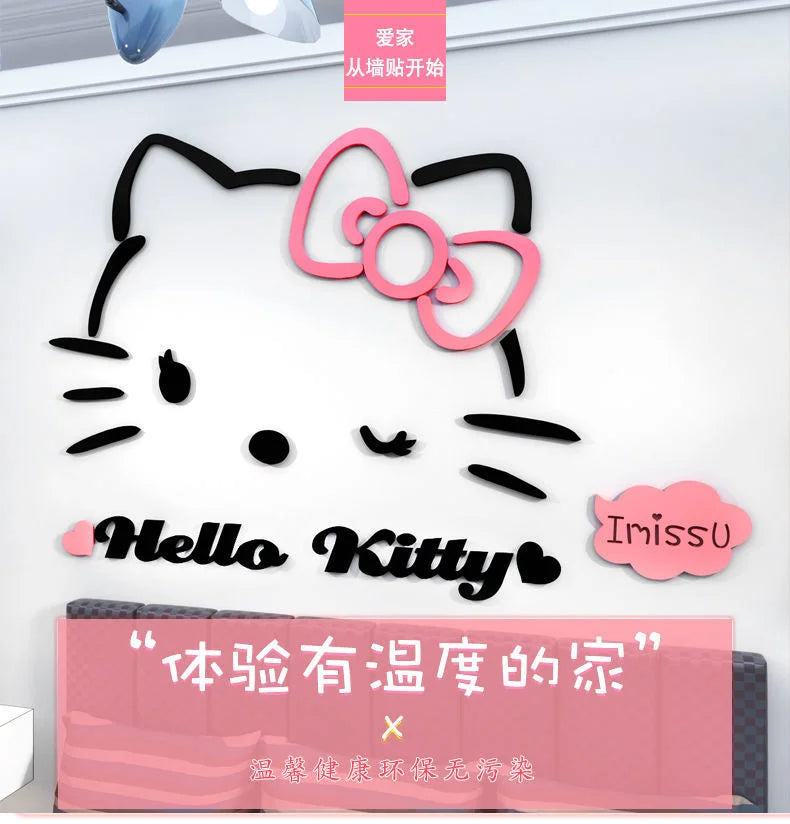 Sanrio Hello Kitty Wall Stickers 3d Three-dimensional Girl Cute Painting Room Layout Bedroom Bedside Decorative Stickers - PST PS Tradings