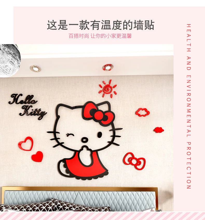 Sanrio Hello Kitty Wall Stickers 3d Three-dimensional Girl Cute Painting Room Layout Bedroom Bedside Decorative Stickers - PST PS Tradings