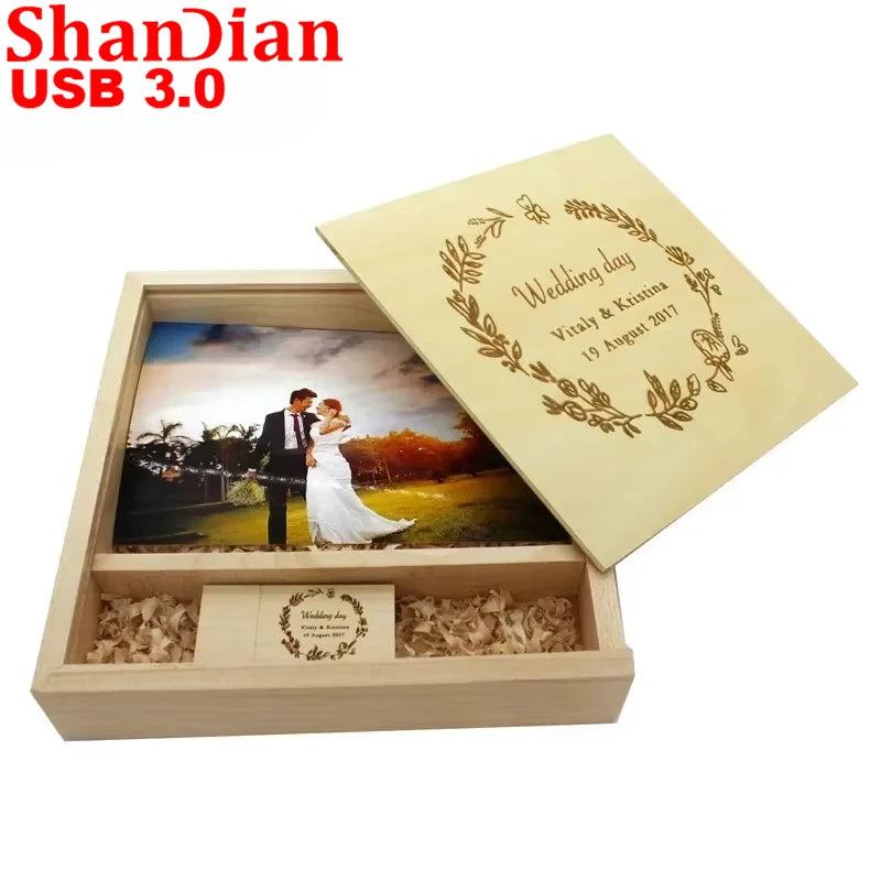 SHANDIAN Wood Album Style High Speed USB 3.0 4GB 8GB 16GB Fashion Gift 32GB 64GB USB+BOX Wedding Photography Free Custom LOGO - PST PS Tradings