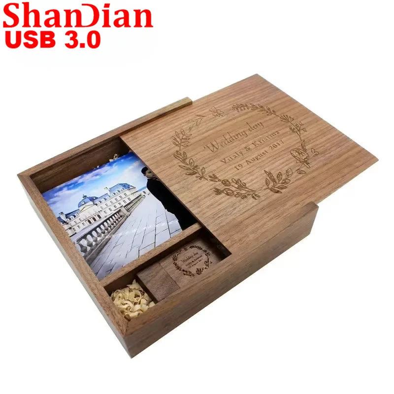 SHANDIAN Wood Album Style High Speed USB 3.0 4GB 8GB 16GB Fashion Gift 32GB 64GB USB+BOX Wedding Photography Free Custom LOGO - PST PS Tradings