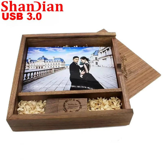 SHANDIAN Wood Album Style High Speed USB 3.0 4GB 8GB 16GB Fashion Gift 32GB 64GB USB+BOX Wedding Photography Free Custom LOGO - PST PS Tradings