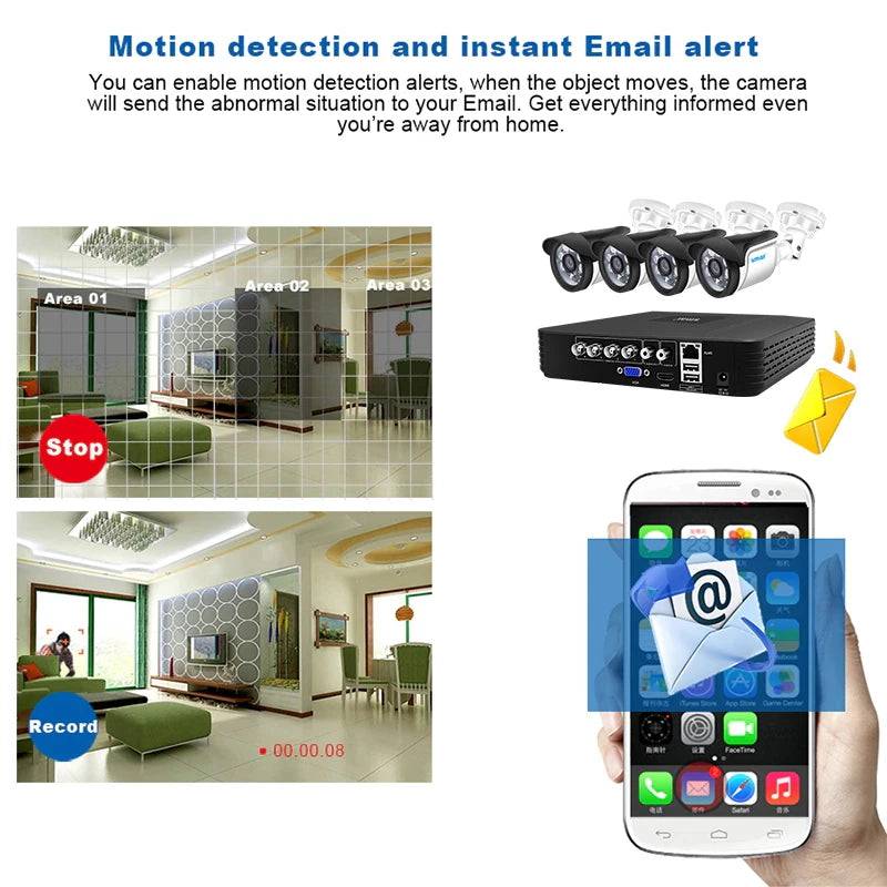 Smar 5 in 1 AHD Camera Kit 5MP 1080P  Video Recorder Surveillance System Outdoor Security 4CH CCTV System Camera Email Alarm - Property & Safety Tradings