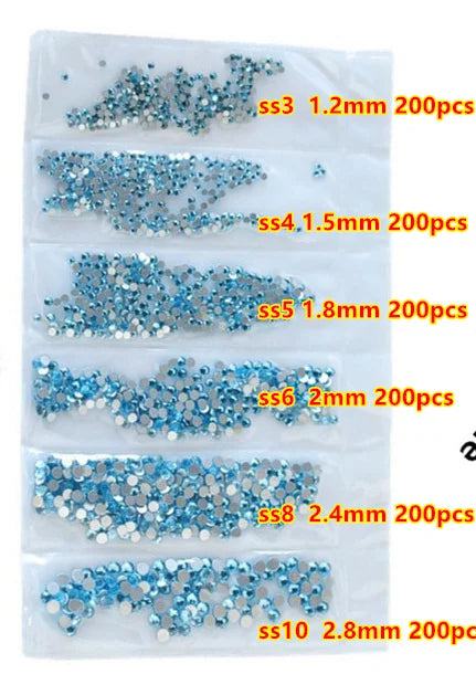 SS3-SS10 1200pcs Mix Sizes Pink/Green/Blue/White Opal Glass Nail Rhinestone Glitter Strass Nail Art Rhinestone Decorations