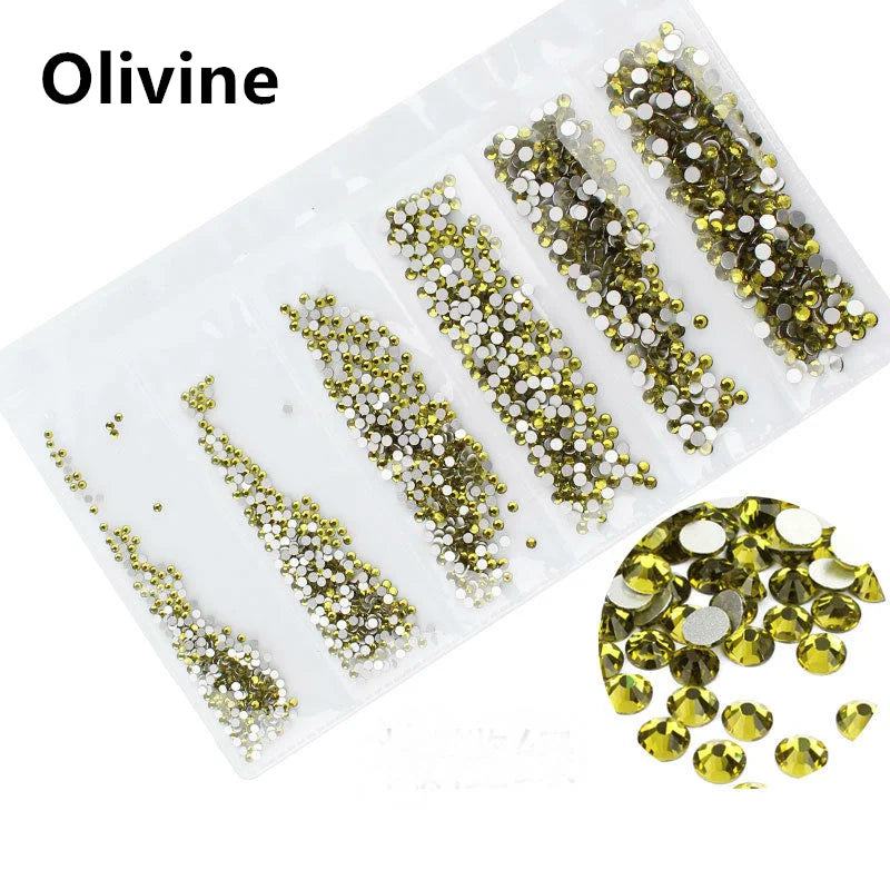 SS3-SS10 1200pcs Mix Sizes Pink/Green/Blue/White Opal Glass Nail Rhinestone Glitter Strass Nail Art Rhinestone Decorations