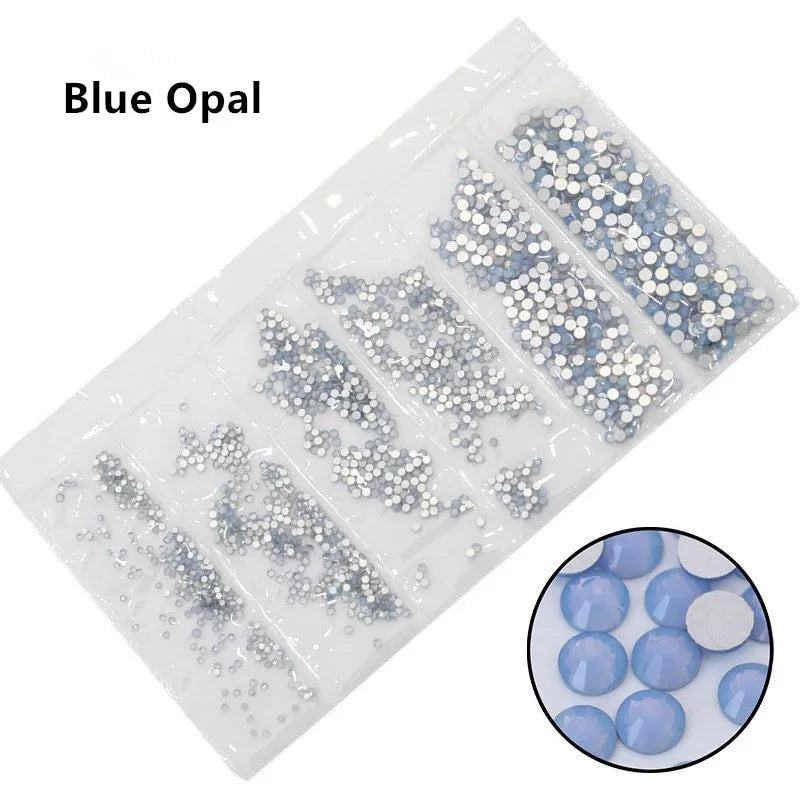 SS3-SS10 1200pcs Mix Sizes Pink/Green/Blue/White Opal Glass Nail Rhinestone Glitter Strass Nail Art Rhinestone Decorations