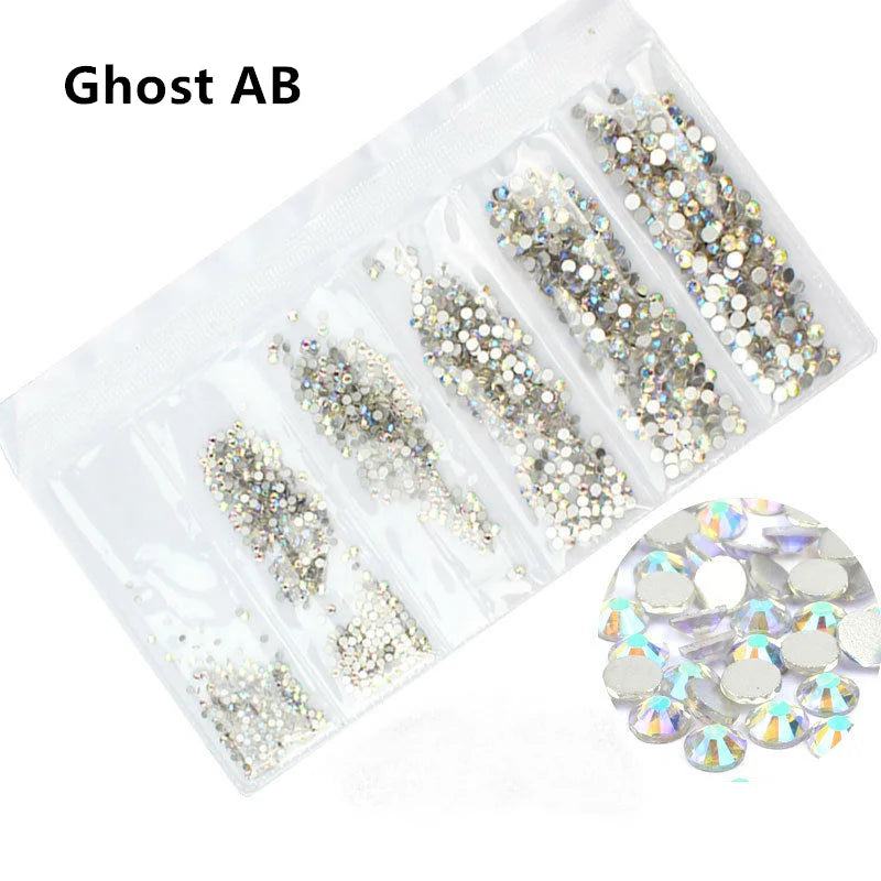 SS3-SS10 1200pcs Mix Sizes Pink/Green/Blue/White Opal Glass Nail Rhinestone Glitter Strass Nail Art Rhinestone Decorations