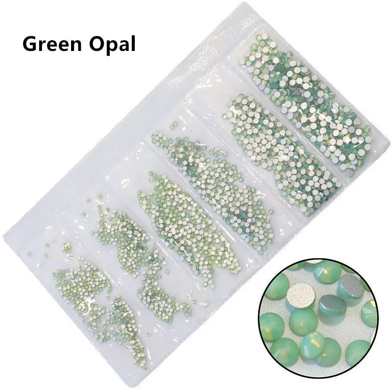 SS3-SS10 1200pcs Mix Sizes Pink/Green/Blue/White Opal Glass Nail Rhinestone Glitter Strass Nail Art Rhinestone Decorations