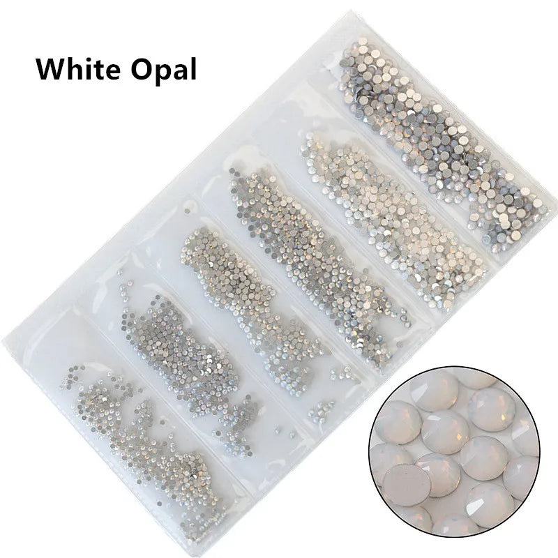 SS3-SS10 1200pcs Mix Sizes Pink/Green/Blue/White Opal Glass Nail Rhinestone Glitter Strass Nail Art Rhinestone Decorations