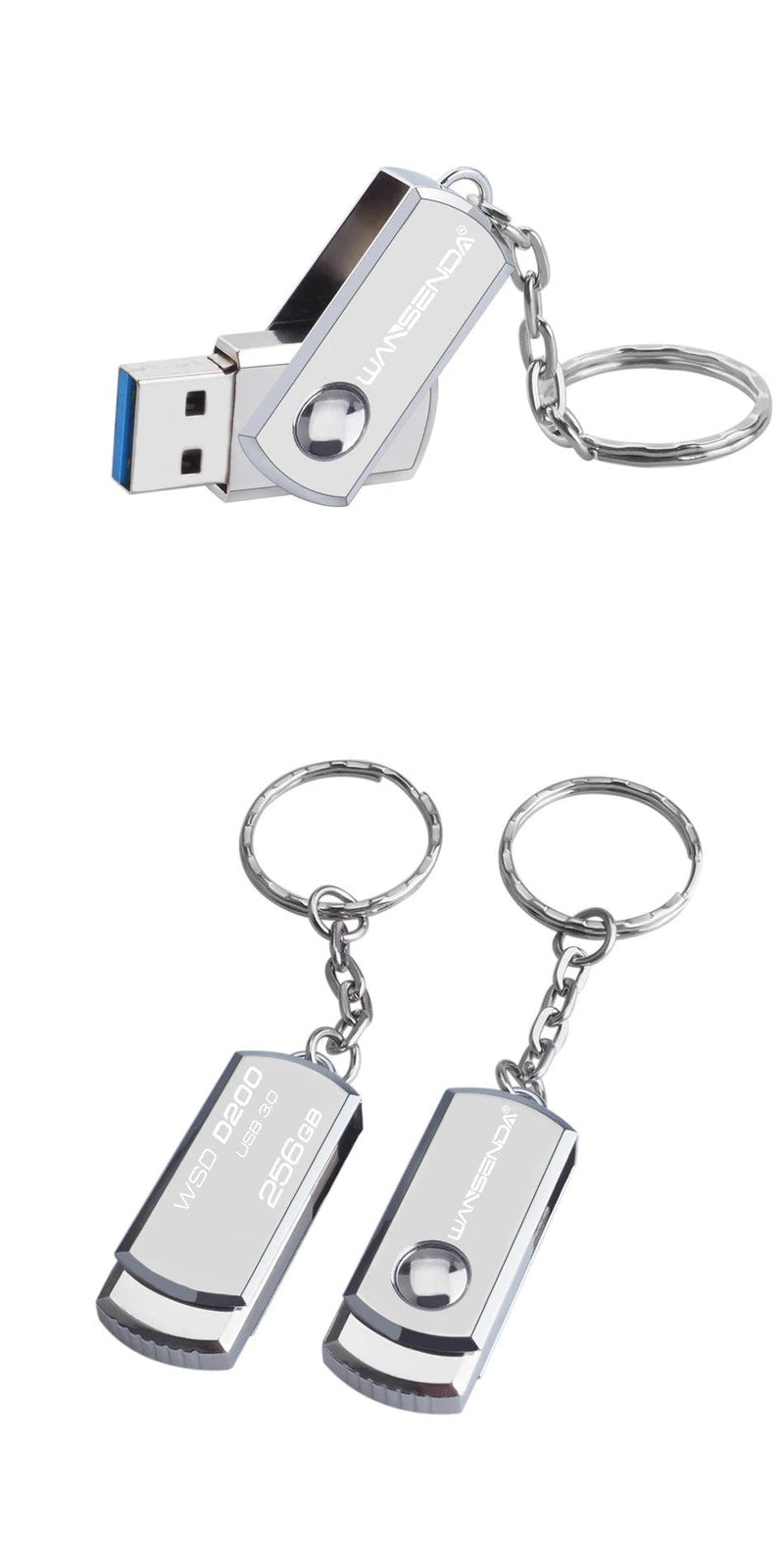 Stainless Steel USB 3.0 USB Flash Drive 256GB 128GB Rotation Pen Drive 16GB 32GB 64GB Pendrive USB Memory Stick with Keychain