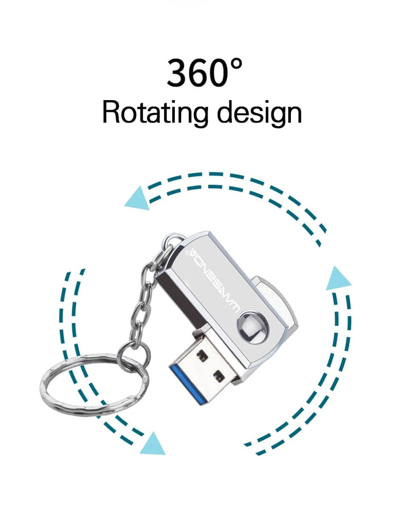 Stainless Steel USB 3.0 USB Flash Drive 256GB 128GB Rotation Pen Drive 16GB 32GB 64GB Pendrive USB Memory Stick with Keychain