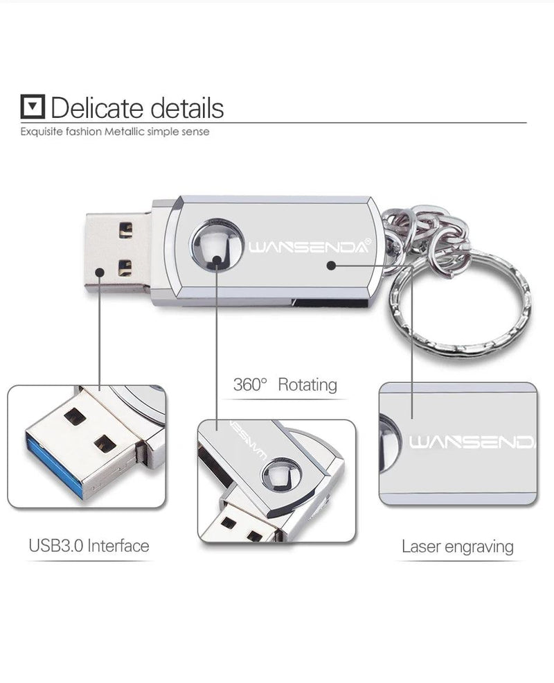 Stainless Steel USB 3.0 USB Flash Drive 256GB 128GB Rotation Pen Drive 16GB 32GB 64GB Pendrive USB Memory Stick with Keychain