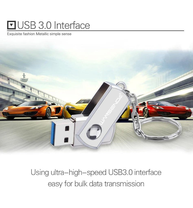 Stainless Steel USB 3.0 USB Flash Drive 256GB 128GB Rotation Pen Drive 16GB 32GB 64GB Pendrive USB Memory Stick with Keychain