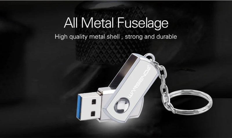 Stainless Steel USB 3.0 USB Flash Drive 256GB 128GB Rotation Pen Drive 16GB 32GB 64GB Pendrive USB Memory Stick with Keychain