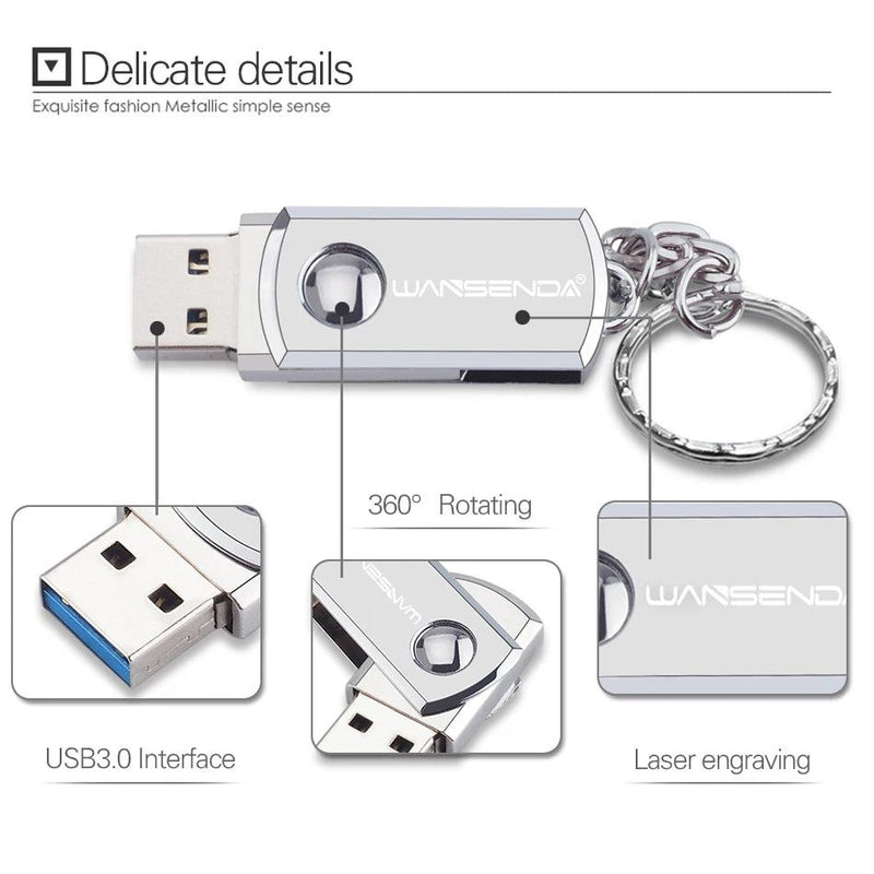 Stainless Steel USB 3.0 USB Flash Drive 256GB 128GB Rotation Pen Drive 16GB 32GB 64GB Pendrive USB Memory Stick with Keychain