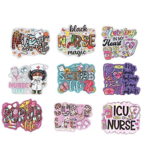 Stethoscope Needle Scrub Acrylic Charms Flat Back Glitter Epoxy Pedant Fit DIY ID Card Badge Holder Jewelry Making Nurse Gifts - PST PS Tradings