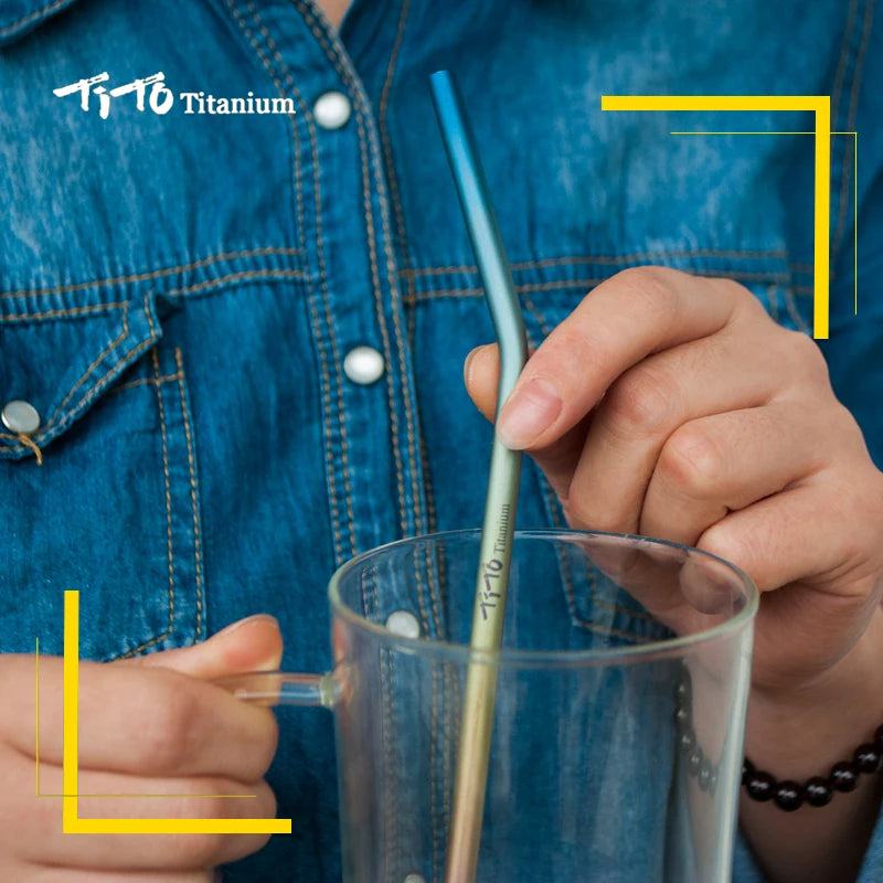 TiTo Titanium Straws With 1 Cleaner Brush Titanium Aolly Bend Straw Kitchen Outdoor Camping Drinking Gift Straws - PST PS Tradings