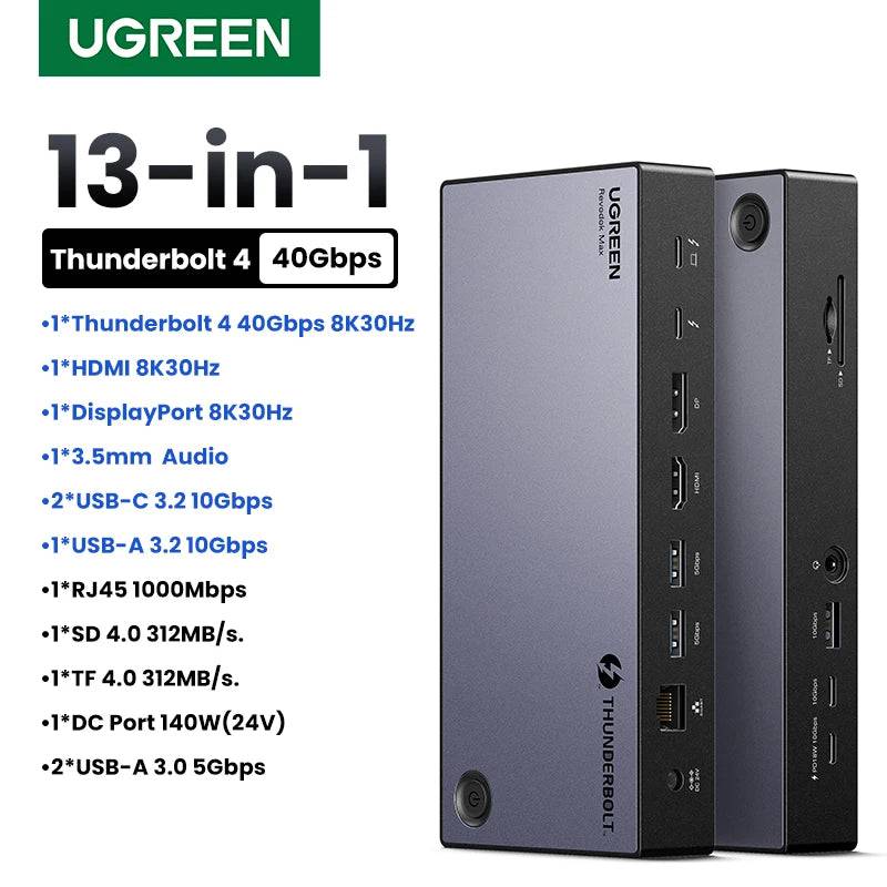 UGREEN Thunderbolt4 Docking Station 13-in-1 40Gbps Triple 4K 60Hz Single 8K 30Hz with HDMI DP RJ45 SD&TF 4.0 for MacBook Laptop - Property & Safety Tradings