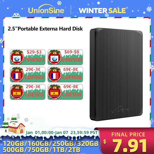 UnionSine HDD 2.5" 2/6 PCS Portable External Hard Drive 500gb/750GB/1TB USB3.0 Storage Compatible for PC, Mac, Desktop,Laptop,TV - PST PS Tradings