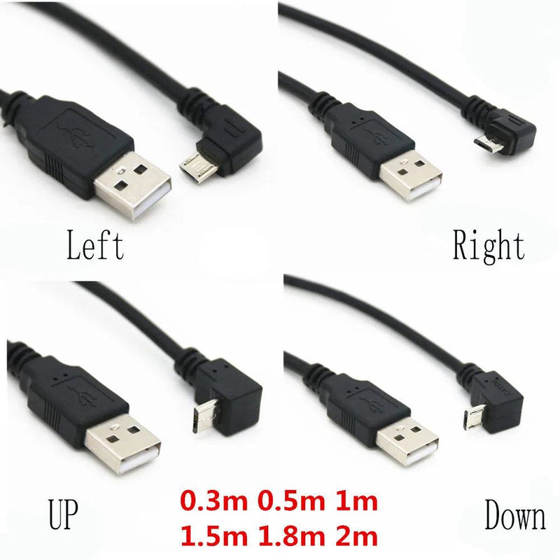 Up & Down & Left & Right Angled 90 Degree USB Micro USB Male to USB male Data Charge connector Cable 25cm 50cm for Tablet 5ft 1m - PST PS Tradings