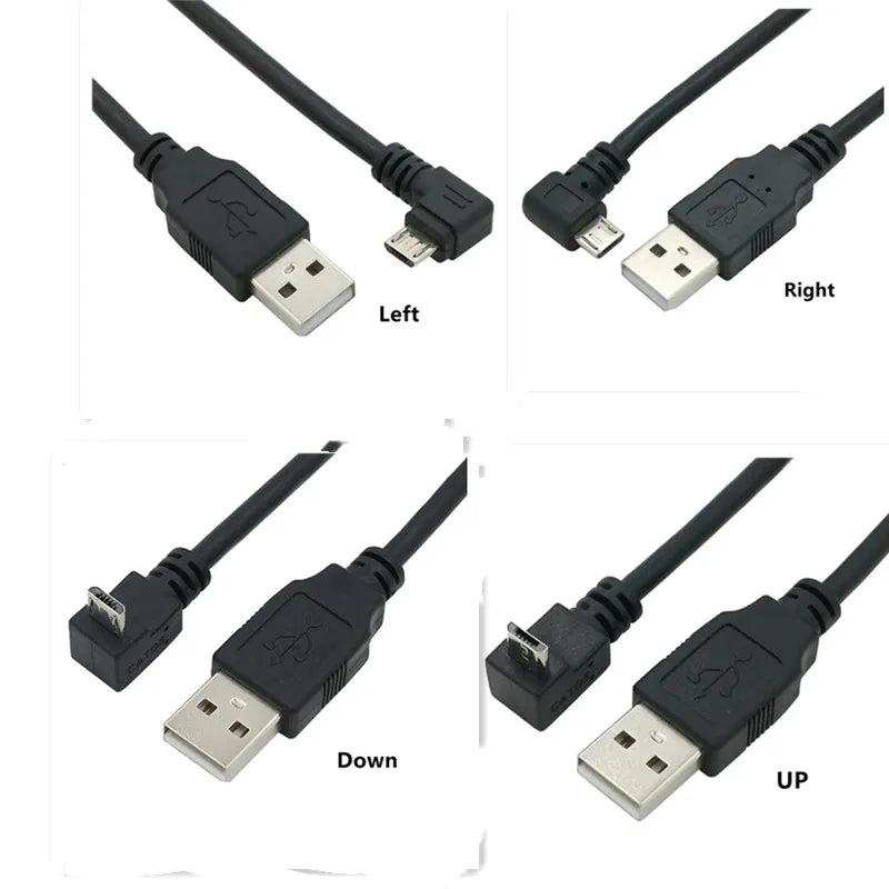 Up & Down & Left & Right Angled 90 Degree USB Micro USB Male to USB male Data Charge connector Cable 25cm 50cm for Tablet 5ft 1m - PST PS Tradings