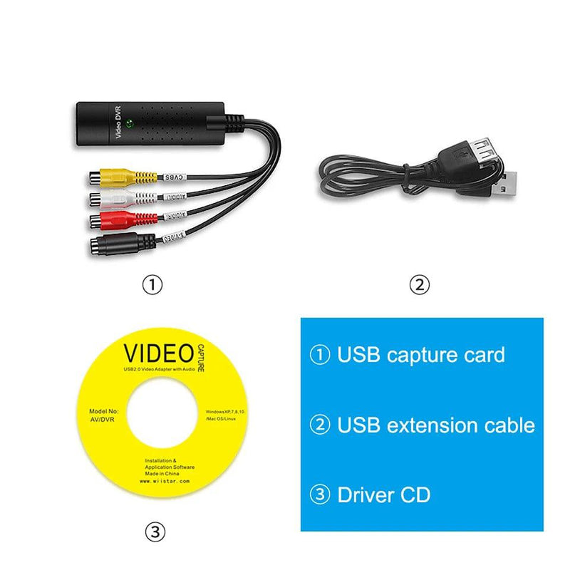 USB Video Capture Card Easy Cap VHS VCR Mini DV Hi8 DVD to Digital Converter RCA/S-video to USB 2.0 Audio Video Record Capture - PST PS Tradings