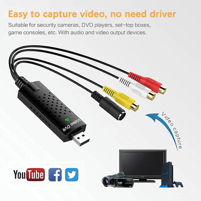 USB Video Capture Card Easy Cap VHS VCR Mini DV Hi8 DVD to Digital Converter RCA/S-video to USB 2.0 Audio Video Record Capture - PST PS Tradings