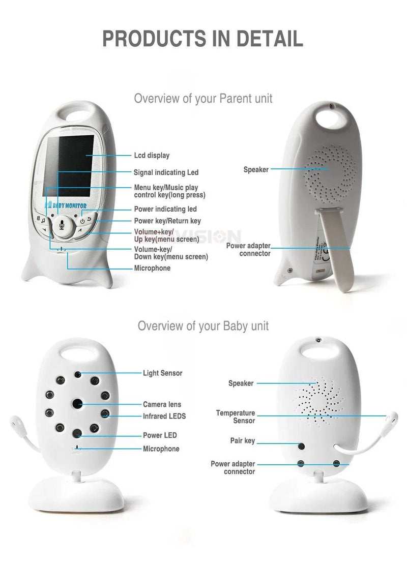 VB601 Video Baby Monitor Wireless 2.0'' LCD Babysitter 2 Way Talk Night Vision Temperature Security Nanny Camera 8 Lullabies - Property & Safety Tradings