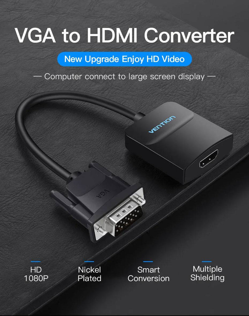 Vention Active VGA to HDMI Adapter with 3.5mm AUX Audio Jack HDMI Female to VGA Male Converter for TV Stick PC Projector Laptop - Property & Safety Tradings