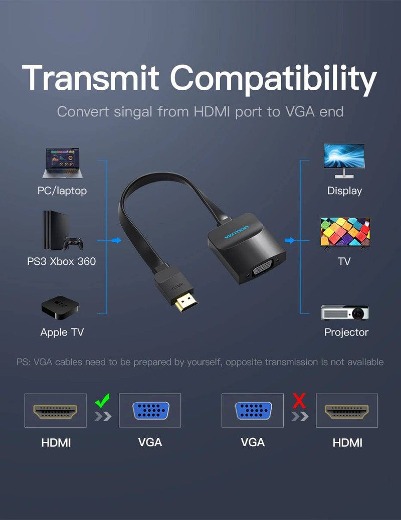 Vention HDMI to VGA adapter Digital to Analog Video Audio Converter Cable 1080p for Xbox 360 PS3 PS4 PC Laptop TV Box Projector - Property & Safety Tradings