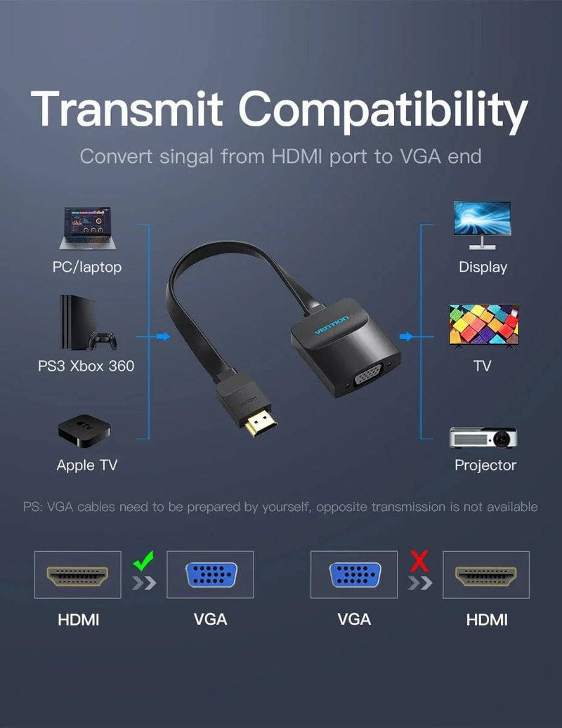 Vention HDMI to VGA Adapter HDMI Male to VGA Felame HD 1080P Audio Cable Converter With 3.5 Jack for PS4 Laptop PC Box Projector - Property & Safety Tradings