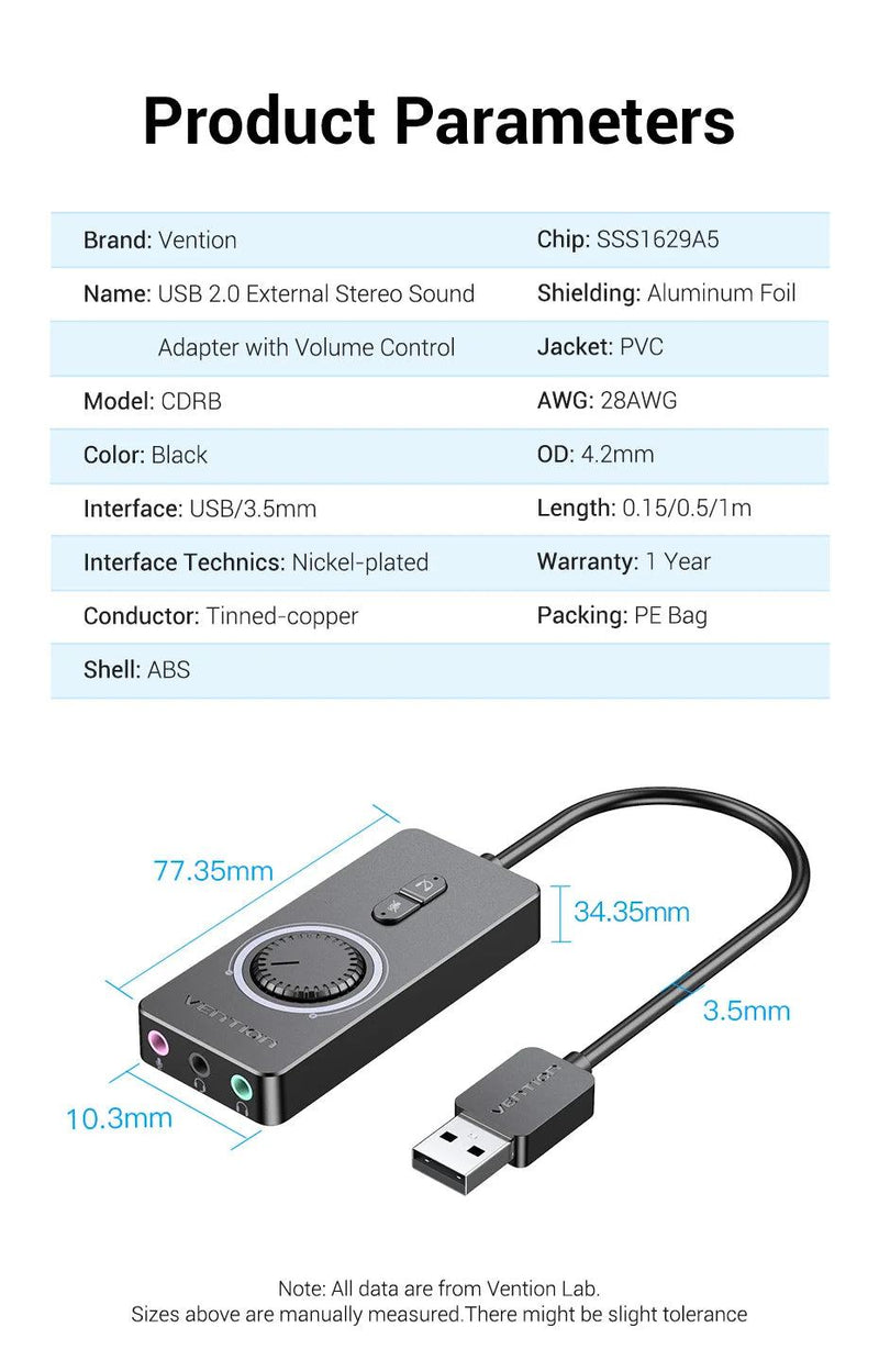 Vention USB External Sound Card USB to 3.5mm Audio Adapter USB to Earphone Microphone for Macbook Computer Laptop PS4 Sound Card